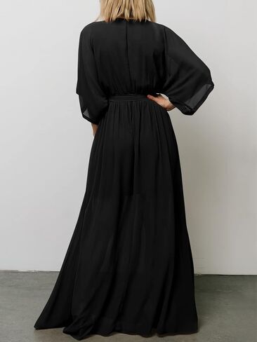 ANRABESS Women's Maxi Dresses Kimono Summer Beach Dress Short Sleeve Elastic Waist Split Party Dress 487hei-XXL Black in Saudi Arabia