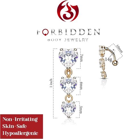 Forbidden Body Jewelry Surgical Steel Sexy Dangle Reverse Mount Triple CZ Vertical Drop Belly Button Ring in Kuwait