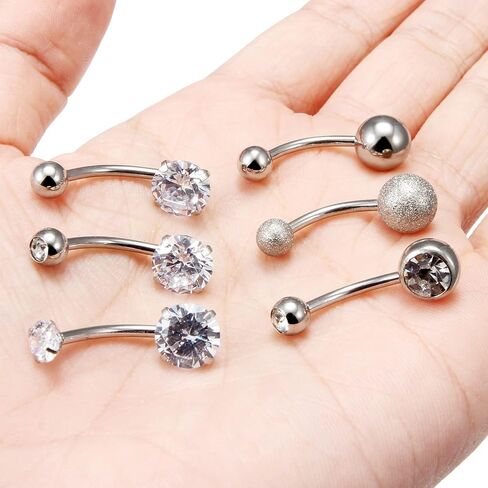 Vsnnsns 14G Belly Button Rings Belly Rings for Women Stainless Steel Belly Button Piercing Jewelry Belly Bars Curved Navel Ring Barbell Body Jewelry Piercing for Women Men 8MM-14MM 6Pcs in Saudi Arabia