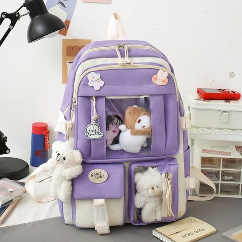 LIK EPOCH Kawaii Backpack 5Pcs Set Aesthetic Backpack 17in Preppy Backpacks with Badge&Pendant,Shoulder Bag,Pencil Box,Tote Bag,Lucky Bag(Blue) in Saudi Arabia