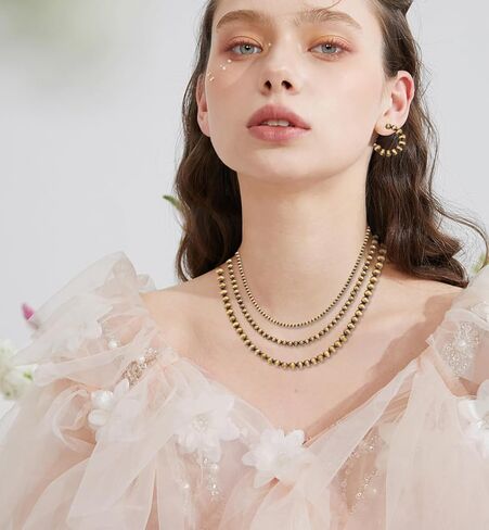 FIRAZIO 3 مجموعة نافاجو اللؤلؤ قلادة المجوهرات الغربية للنساء بما في ذلك راعية البقر خمر متعدد الطبقات حبة اللؤلؤ قلادة نافاجو نمط القرط والأساور in Kuwait