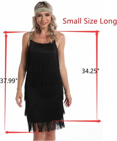 Women's Great Gatsby Flapper Spaghetti Tassel Dress with Headband, 20s Elegant Mini Dress Party Accessory COSTUME OUTFIT (S, Black) in Saudi Arabia