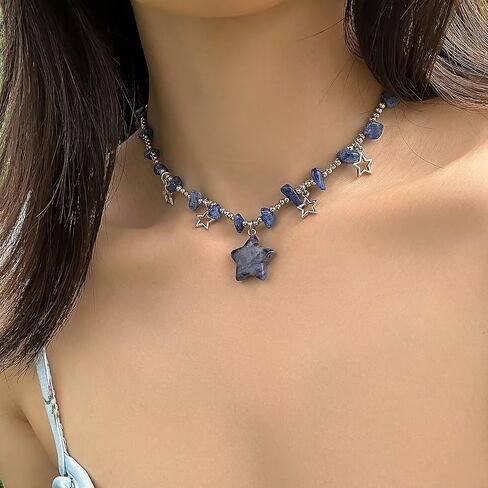 Azusa Sun Star Charms Pendant Choker Y2K Healing Crystal Necklace Summer Jewelry with Silver Chains for Teen Girls Women in Saudi Arabia