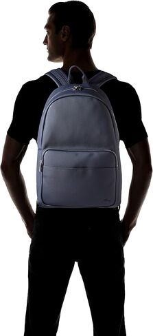 Lacoste mens Solid Large Zip Backpacks, Black, One Size US in Saudi Arabia