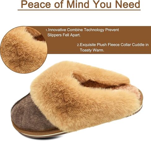 KuaiLu Womens Fuzzy Memory Foam Slippers Warm House Shoes Arch Support | Ladies Cozy Slip On Plush Faux Fur Lined Slippers Winter Indoor Outdoor House Shoes with Durable Hard Rubber Sole in Saudi Arabia