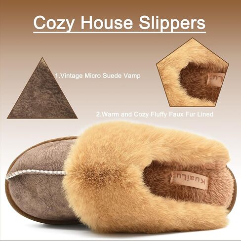 KuaiLu Womens Fuzzy Memory Foam Slippers Warm House Shoes Arch Support | Ladies Cozy Slip On Plush Faux Fur Lined Slippers Winter Indoor Outdoor House Shoes with Durable Hard Rubber Sole in Saudi Arabia
