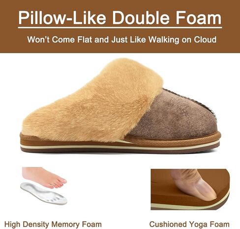 KuaiLu Womens Fuzzy Memory Foam Slippers Warm House Shoes Arch Support | Ladies Cozy Slip On Plush Faux Fur Lined Slippers Winter Indoor Outdoor House Shoes with Durable Hard Rubber Sole in Saudi Arabia