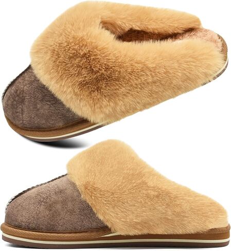 KuaiLu Womens Fuzzy Memory Foam Slippers Warm House Shoes Arch Support | Ladies Cozy Slip On Plush Faux Fur Lined Slippers Winter Indoor Outdoor House Shoes with Durable Hard Rubber Sole in Saudi Arabia