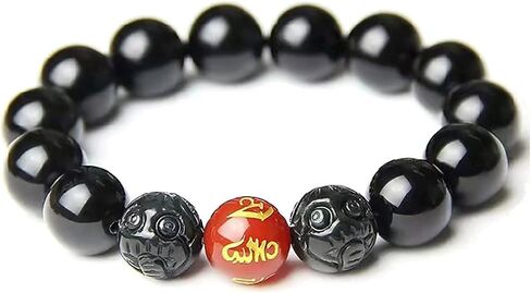 Black Obsidian Bracelet,Feng Shui Black Obsidian Wealth Bracelet for Women Men Couples Handmade Stretch Obsidian Bracelet Bangle with Carved Pixiu Tiger Eye Stone Attract Wealth Money and Good Luck in Kuwait