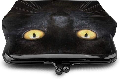 Black Cat Women's Leather Coin Purse, Small Change Pouch with Kiss-Lock Clasp Closure Buckle Wallet for Girl Gift in Kuwait