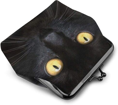 Black Cat Women's Leather Coin Purse, Small Change Pouch with Kiss-Lock Clasp Closure Buckle Wallet for Girl Gift in Kuwait
