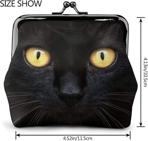 Black Cat Women's Leather Coin Purse, Small Change Pouch with Kiss-Lock Clasp Closure Buckle Wallet for Girl Gift in Kuwait