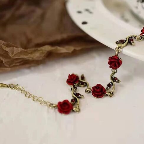 HYXITVCG Rose Bracelets for Women, Rose Charm Bracelet, Flower Bracelet Pretty Bracelet, Vintage Rose Temperament Bracelet for Women Girls, Valentine's Day Mothers Day Christmas Birthday Gift in Kuwait