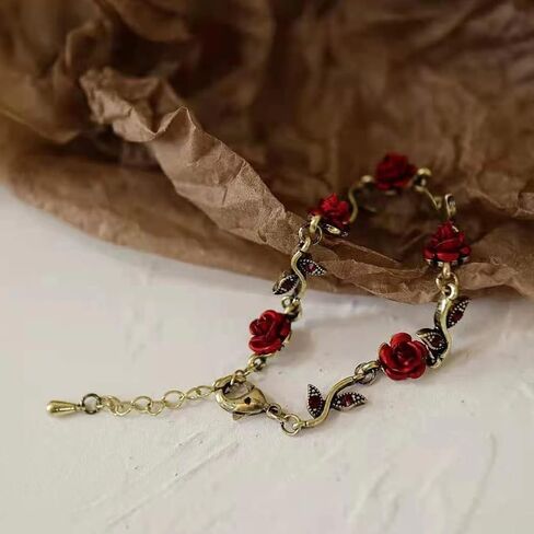 HYXITVCG Rose Bracelets for Women, Rose Charm Bracelet, Flower Bracelet Pretty Bracelet, Vintage Rose Temperament Bracelet for Women Girls, Valentine's Day Mothers Day Christmas Birthday Gift in Kuwait