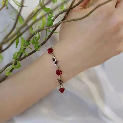 HYXITVCG Rose Bracelets for Women, Rose Charm Bracelet, Flower Bracelet Pretty Bracelet, Vintage Rose Temperament Bracelet for Women Girls, Valentine's Day Mothers Day Christmas Birthday Gift in Kuwait