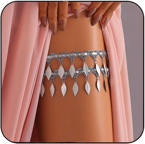Jeweky Layered Thigh Chain Leaf Leg Chain Tassel Body Chain Beach Summer Body Jewelry for Women and Girls in Kuwait