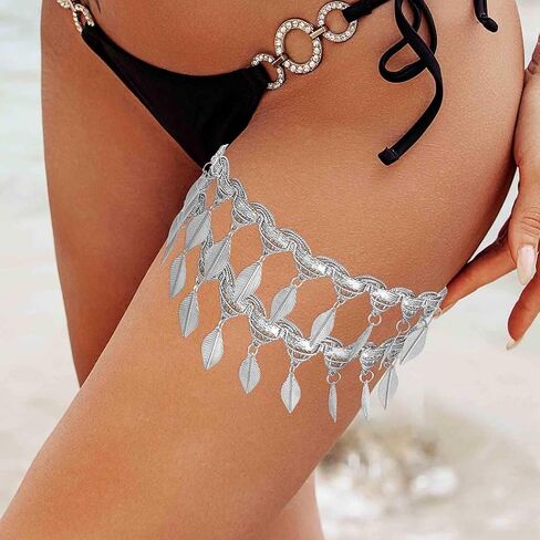 Jeweky Layered Thigh Chain Leaf Leg Chain Tassel Body Chain Beach Summer Body Jewelry for Women and Girls in Kuwait