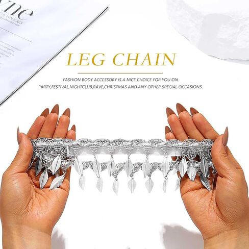Jeweky Layered Thigh Chain Leaf Leg Chain Tassel Body Chain Beach Summer Body Jewelry for Women and Girls in Kuwait