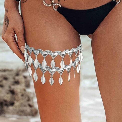 Jeweky Layered Thigh Chain Leaf Leg Chain Tassel Body Chain Beach Summer Body Jewelry for Women and Girls in Kuwait