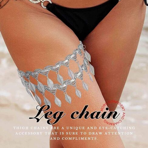 Jeweky Layered Thigh Chain Leaf Leg Chain Tassel Body Chain Beach Summer Body Jewelry for Women and Girls in Kuwait