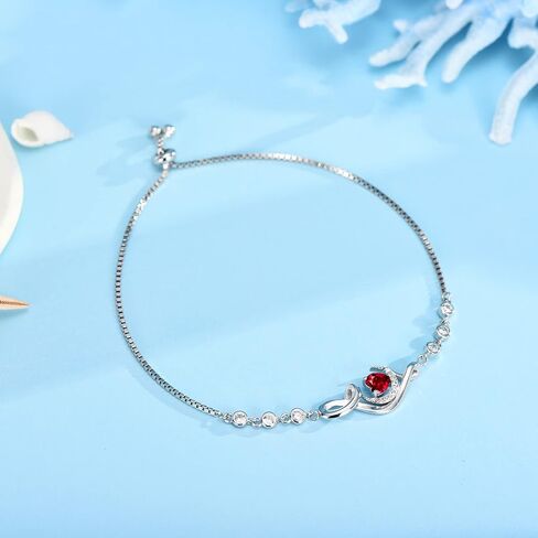 Distance Bracelet for Women S925 Sterling Silver Birthstone Charm Bracelets Mother's Day Gifts for Mom Daughter Girls Wife Birthday Valentine’s Day Anniversary Jewelry Gifts for Women Her in Kuwait