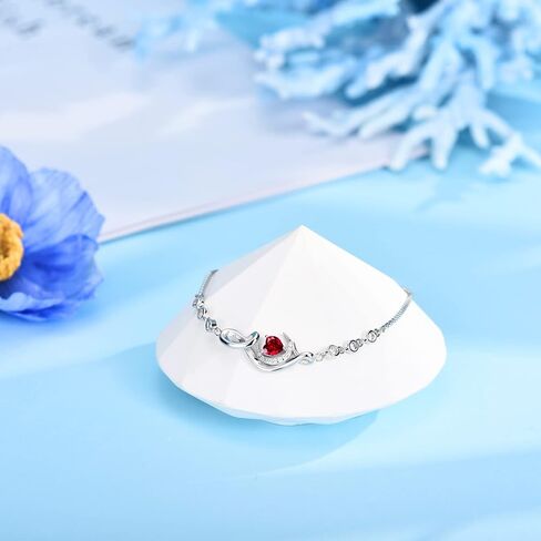 Distance Bracelet for Women S925 Sterling Silver Birthstone Charm Bracelets Mother's Day Gifts for Mom Daughter Girls Wife Birthday Valentine’s Day Anniversary Jewelry Gifts for Women Her in Kuwait