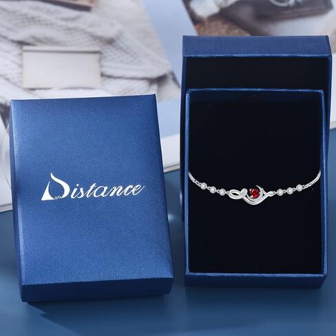 Distance Bracelet for Women S925 Sterling Silver Birthstone Charm Bracelets Mother's Day Gifts for Mom Daughter Girls Wife Birthday Valentine’s Day Anniversary Jewelry Gifts for Women Her in Kuwait