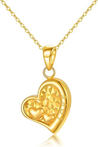 قلادة من الذهب الصلب عيار 18 قيراط للنساء، مجوهرات مكتوب عليها "I Love You Forever" من الذهب الحقيقي للتعبير عن الحب على شكل قلب هدية مجوهرات للأم، الزوجة، الفتيات، 40.64 سم + 5.08 سم in Saudi Arabia