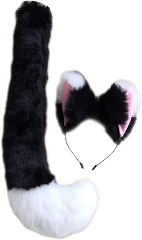 Song Qing Party Cosplay Costume Fox Ears Faux Fur Hair Hoop Headband + Tail Set in Saudi Arabia