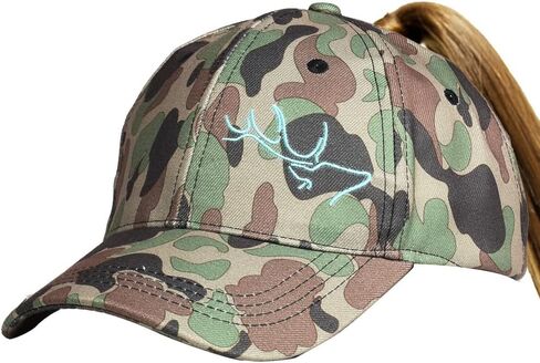 اي دي تريك قبعة بيرفورمانس للنساء مع فتحة ذيل حصان - قبعات صيد برتقالية مموهة وبليز in Kuwait