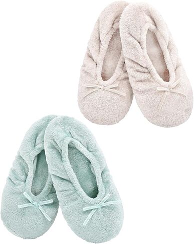 Panda Bros 2 Pairs Women's Ballerina House Slippers, Anti-Skid Comfy Warm Ballet Style Slippers in Kuwait