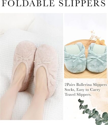 Panda Bros 2 Pairs Women's Ballerina House Slippers, Anti-Skid Comfy Warm Ballet Style Slippers in Kuwait