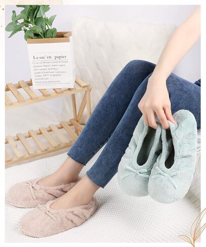 Panda Bros 2 Pairs Women's Ballerina House Slippers, Anti-Skid Comfy Warm Ballet Style Slippers in Kuwait