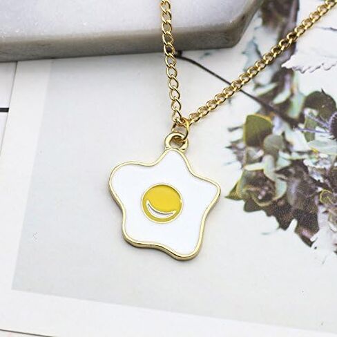 Yihan مجوهرات ثلاثية الأبعاد لطيف البيض المقلي قلادة 18K مطلية بالذهب بيض مسلوق المعلقات سحر جميل عجة قلادة قلادة in Kuwait