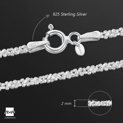 قلادة أمبرتا 925 من الفضة الإسترليني 2 مم سلسلة الثلج/الصخور 16 بوصة 18 بوصة 20 بوصة 22 بوصة in Kuwait