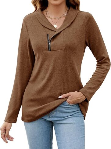 Romanstii Quarter Zip Sweatshirt for Women Fall Long Sleeve Cowl Neck Top 2024 Fashion Pullover with Pockets in Kuwait