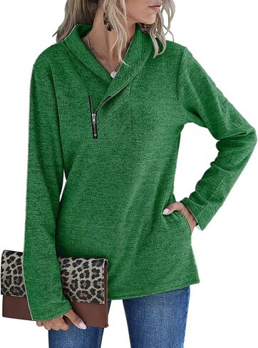 Romanstii Quarter Zip Sweatshirt for Women Fall Long Sleeve Cowl Neck Top 2024 Fashion Pullover with Pockets in Kuwait