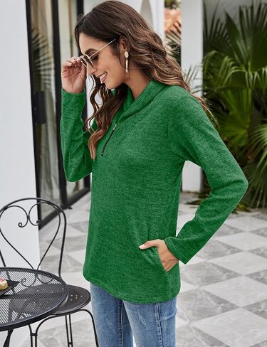 Romanstii Quarter Zip Sweatshirt for Women Fall Long Sleeve Cowl Neck Top 2024 Fashion Pullover with Pockets in Kuwait