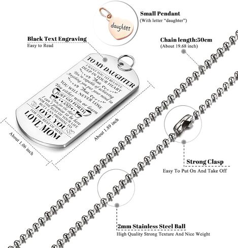 إلى ابنتي من أمي، أريدك أن تصدق علامة Love Mom Dog Tag العسكرية للقوات الجوية البحرية وخفر السواحل قلادة سلسلة كروية هدية لأفضل ابنة عيد ميلاد وتخرج in Kuwait