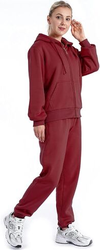 LeeHanTon إمرأة بذلة رياضية 2 قطعة رياضية الصوف شيربا اصطف هوديي Sweatpants ملابس دافئة ملايس الركض مجموعات in Saudi Arabia