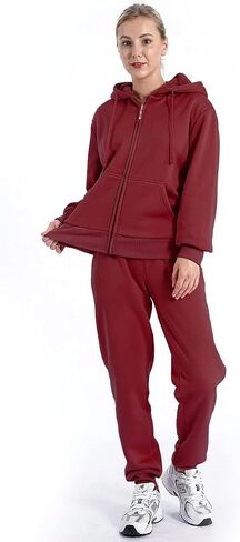 LeeHanTon إمرأة بذلة رياضية 2 قطعة رياضية الصوف شيربا اصطف هوديي Sweatpants ملابس دافئة ملايس الركض مجموعات in Saudi Arabia