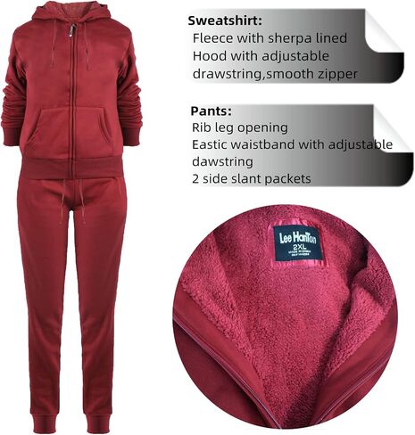LeeHanTon إمرأة بذلة رياضية 2 قطعة رياضية الصوف شيربا اصطف هوديي Sweatpants ملابس دافئة ملايس الركض مجموعات in Saudi Arabia