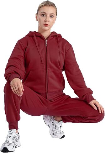 LeeHanTon إمرأة بذلة رياضية 2 قطعة رياضية الصوف شيربا اصطف هوديي Sweatpants ملابس دافئة ملايس الركض مجموعات in Saudi Arabia