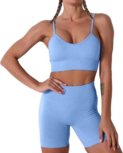 Women Seamless Yoga Set 2 Piece Workout Sport Bra with High Waist Shorts Legging Outfit Tracksuit.JNINTH in Saudi Arabia