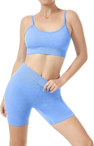 Women Seamless Yoga Set 2 Piece Workout Sport Bra with High Waist Shorts Legging Outfit Tracksuit.JNINTH in Saudi Arabia