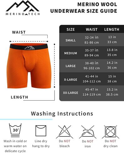 Merino.tech Merino Wool Underwear Mens - 100% Merino Boxer Wool Briefs (Medium, 170 Black Extra Long - Pack of 1) in Kuwait
