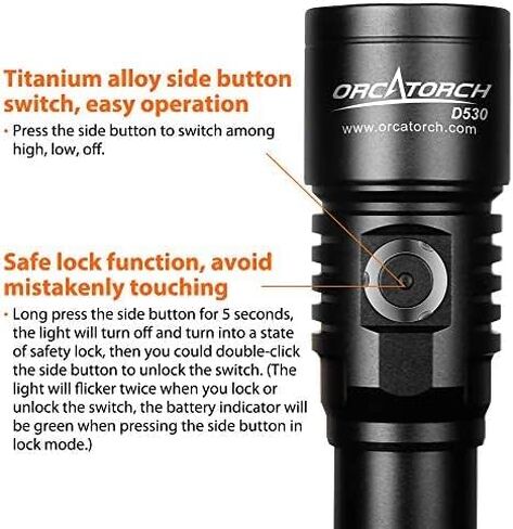 ORCATORCH D530 1500 Lumens Scuba Dive Light with 6500K Cold White Light | 3 Modes (High/Low/SOS), 7° Narrow Beam for Deep Penetration, IP68 Waterproof, Ideal for Night Diving & Technical Diving in Saudi Arabia