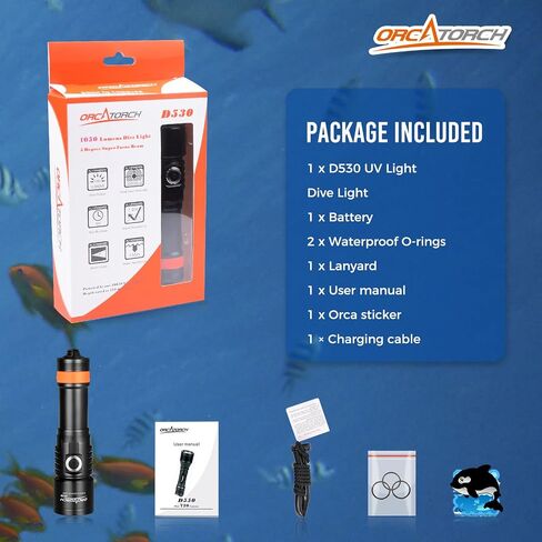 ORCATORCH D530 1500 Lumens Scuba Dive Light with 6500K Cold White Light | 3 Modes (High/Low/SOS), 7° Narrow Beam for Deep Penetration, IP68 Waterproof, Ideal for Night Diving & Technical Diving in Saudi Arabia