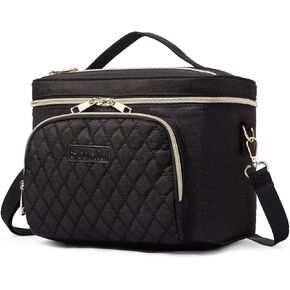 Travel Makeup Bag for Women, Scorila Large Cosmetic Case Organizer Fits Bottles Vertically, Toiletry Bag with Adjustable Dividers and Brush Holder, Portable Storage Bag with Strap for Girls, Black