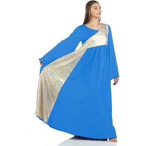 Danzcue Womens Shimmery Asymmetrical Bell Sleeve Dance Dress